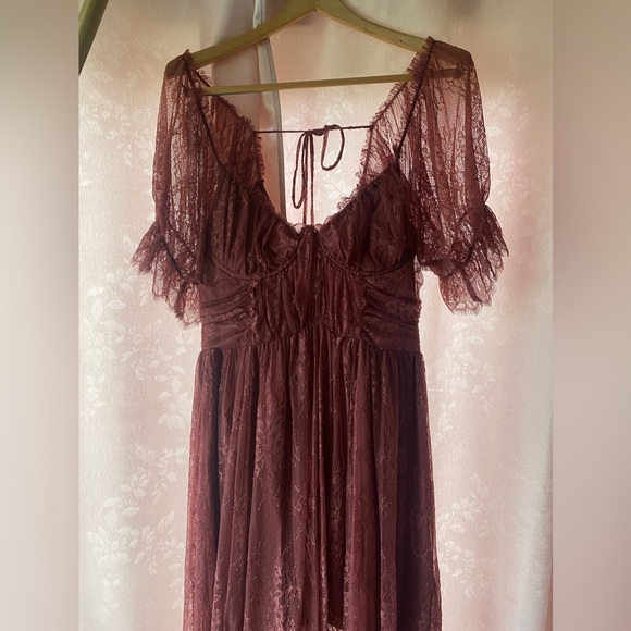 Free People beautiful pink lace corset maxi romantic peasant princess gown dress - Picture 7 of 14